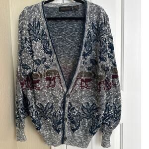 Michael Gerald Cardigan Sweater Large Vintage‎ Pattern Knitwear Multicolor